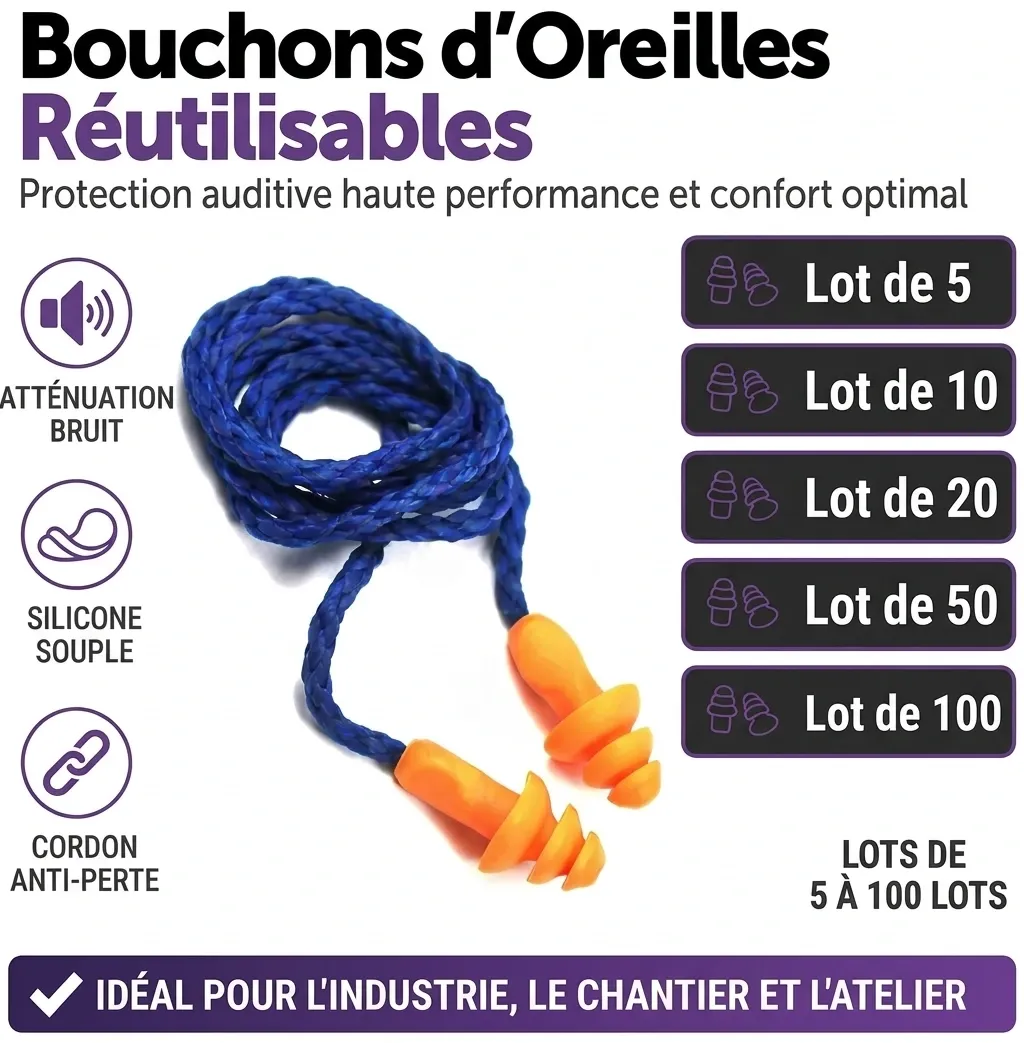 Bouchons anti-bruit (Pack de 5,10,20 ou 100 unités)