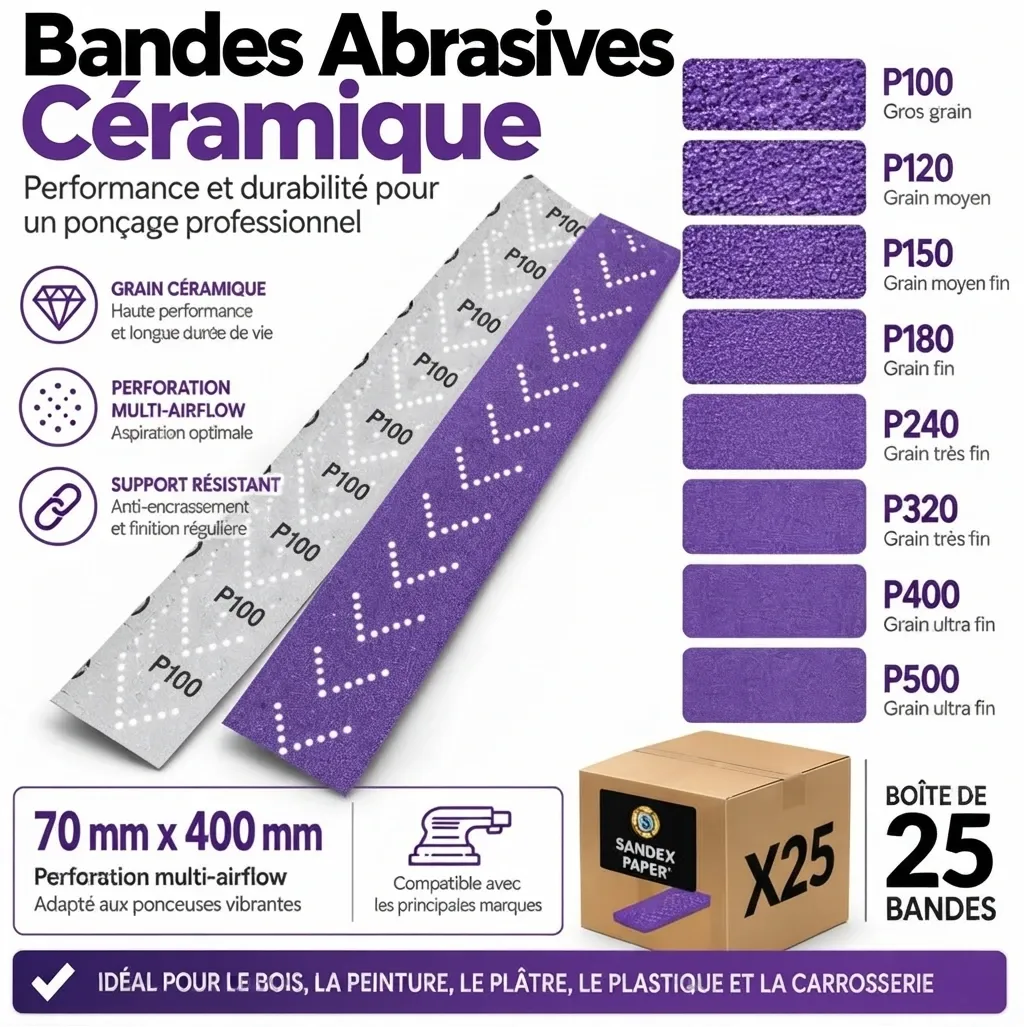 [SDX-70400-P80-25] Bandes Abrasives - 70mm x 40cm (P80, Boite de 25)