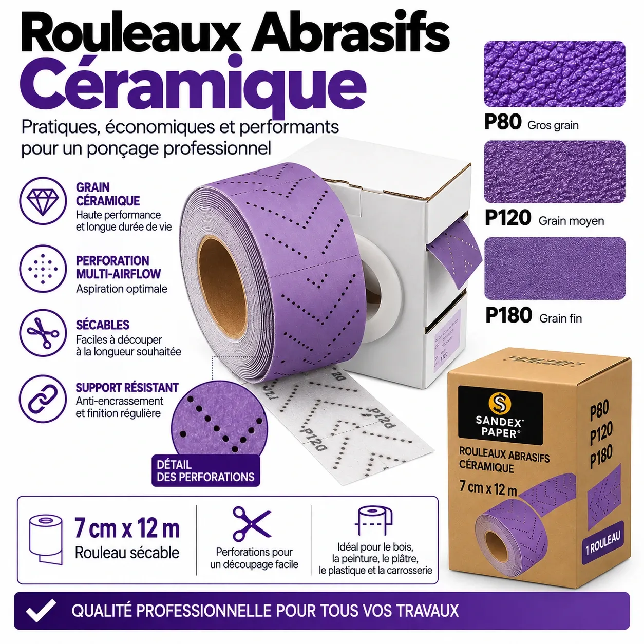 Rouleau abrasif sécable Céramique (7cm x 12m)