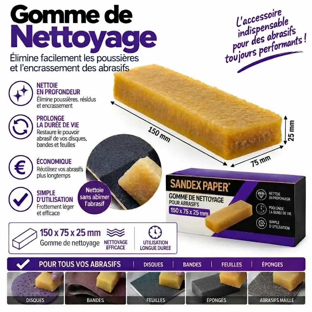 Gomme de nettoyage pour Abrasifs 150 x 75 x 25mm