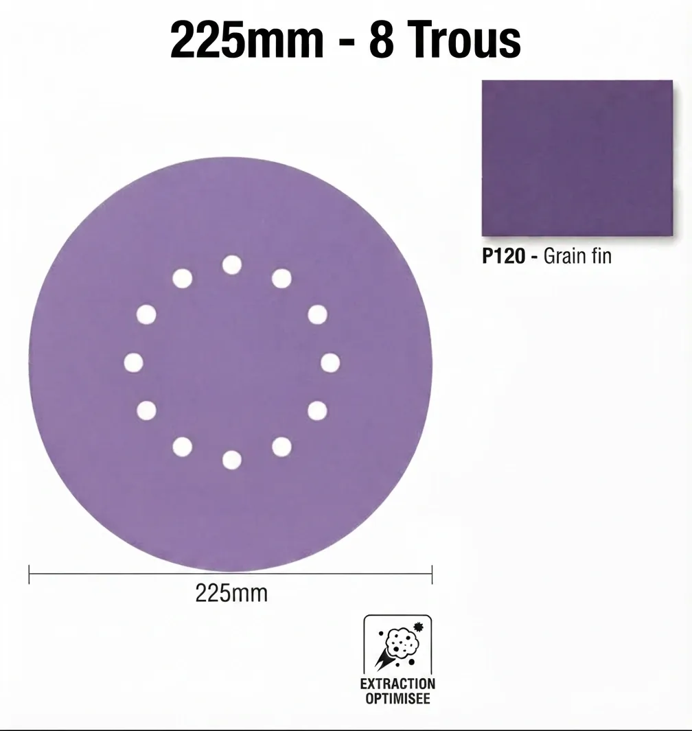 Disque Céramique - 8 trous - 225mm -  Boite de 100 - P150