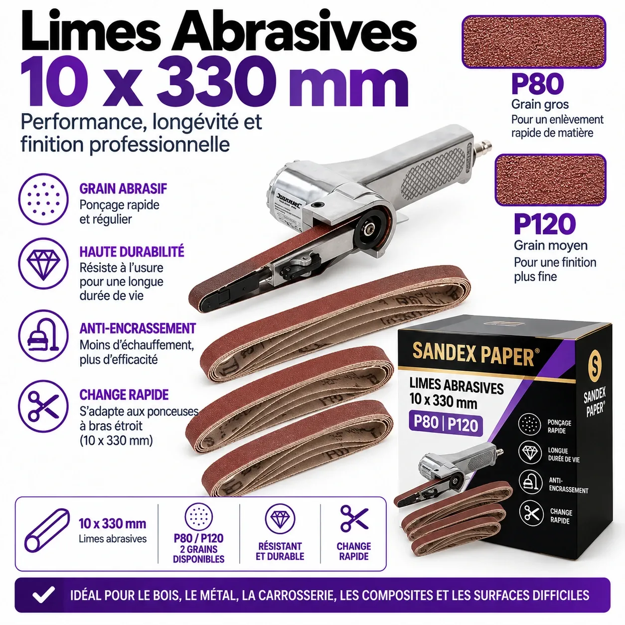 Limes Abrasives - 10 cm x 330mm (paquet de 10)