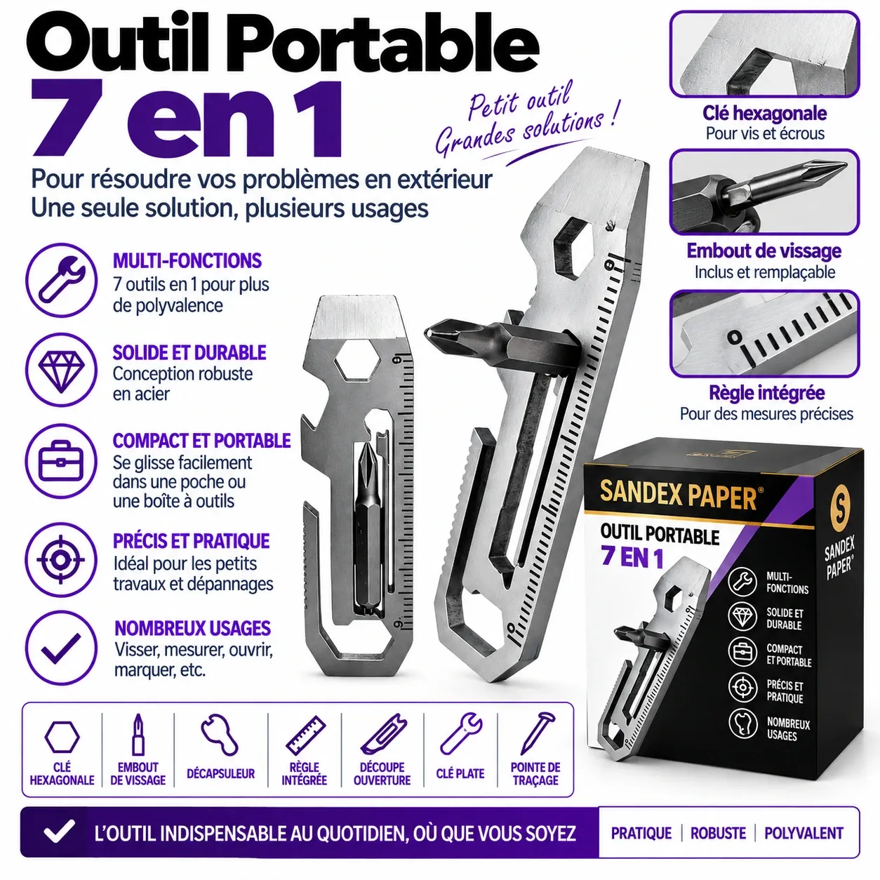 Outil Multifonction de Poche 7 en 1