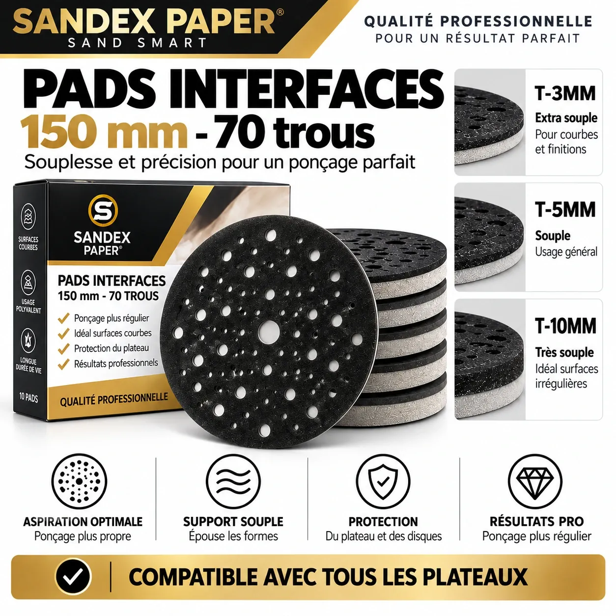 Pads d'interface - 150mm- 70 Trous - Lot de 3